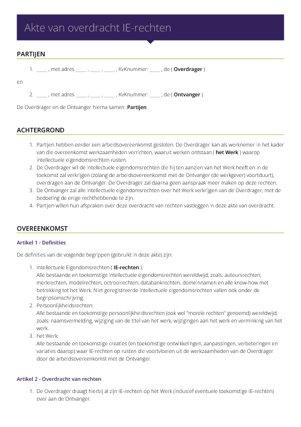 Akte Van Overdracht Ie Rechten