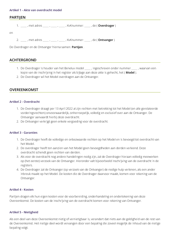 Akte Van Overdracht Modelrecht