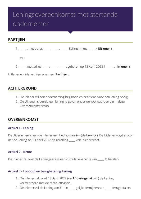 Lenings Ooreenkoms Voorbeeld