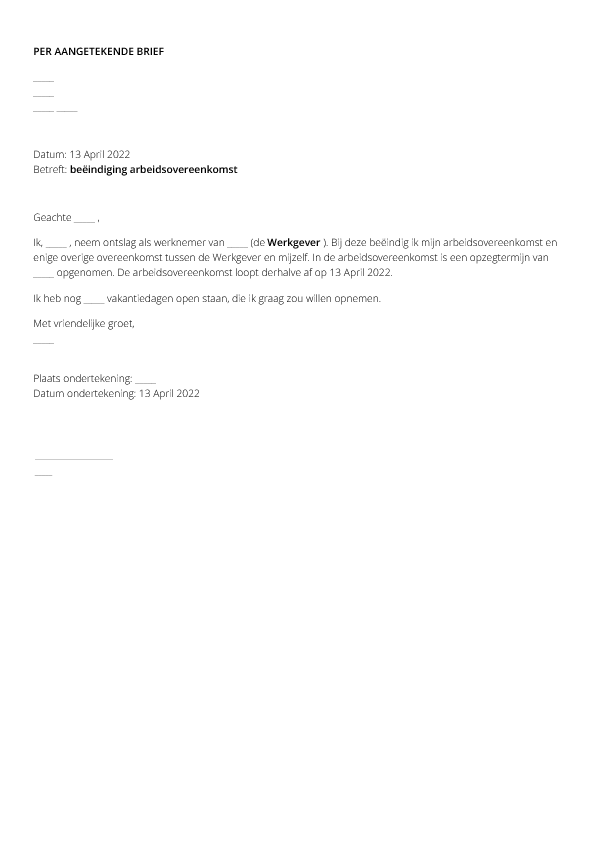 Voorbeeld Ontslagbrief Werknemer